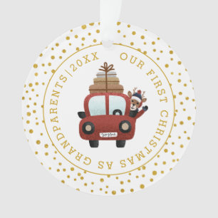 First Christmas as grandparents car gold photo Ornament
