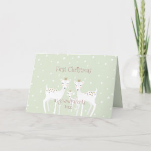 First Christmas as Grandparents - Cute Deer Green Holiday Card