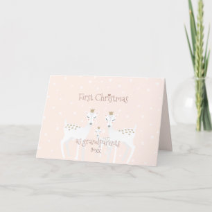 First Christmas as Grandparents - Cute Deer Pink Holiday Card