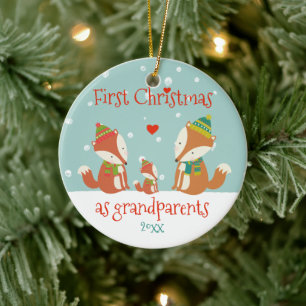 First Christmas as Grandparents -  Cute Foxes Ceramic Ornament