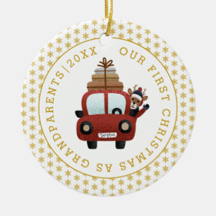 First Christmas as grandparents gold glitter photo Ceramic Ornament