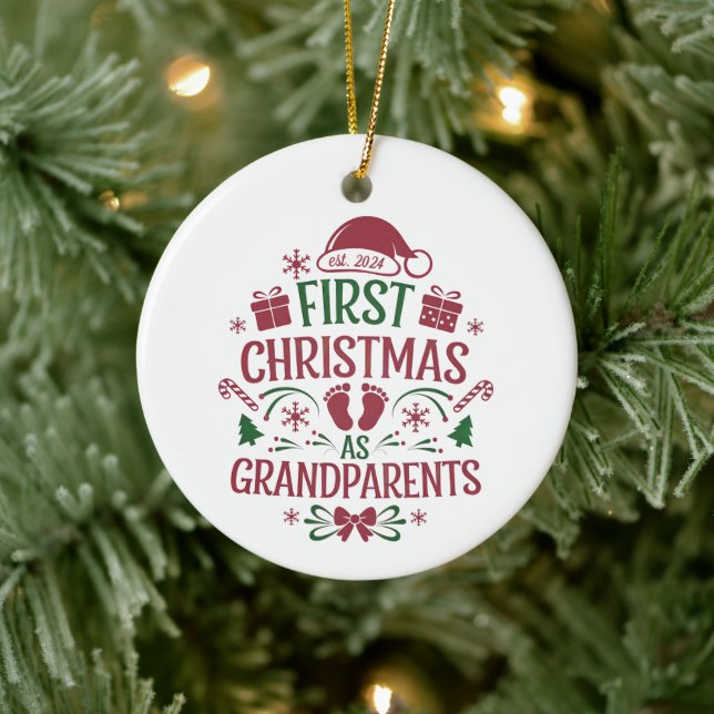 First Christmas as Grandparents, Grandma, Grandpa Ceramic Ornament (Tree)