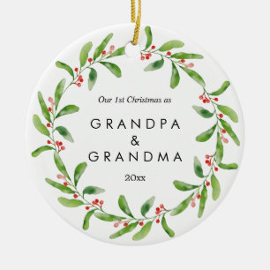 First Christmas As Grandparents Holly   Baby Photo Ceramic Ornament