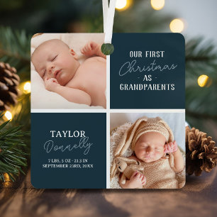 First Christmas as Grandparents Photo Blue Metal Tree Decoration