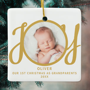 First Christmas As Grandparents Photo Gold Script Ceramic Ornament