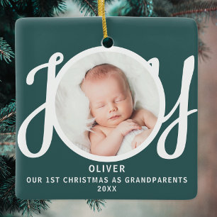 First Christmas As Grandparents Photo Green Ceramic Ornament