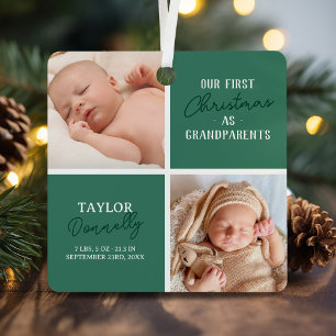 First Christmas as Grandparents Photo Green Metal Tree Decoration