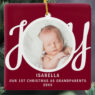 First Christmas As Grandparents Photo Joy Maroon Ceramic Ornament