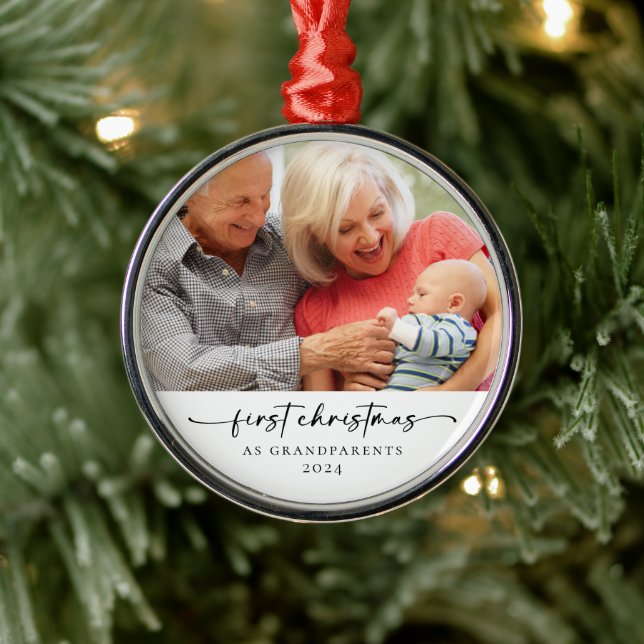 First Christmas As Grandparents Photo Keepsake Metal Ornament (Tree)