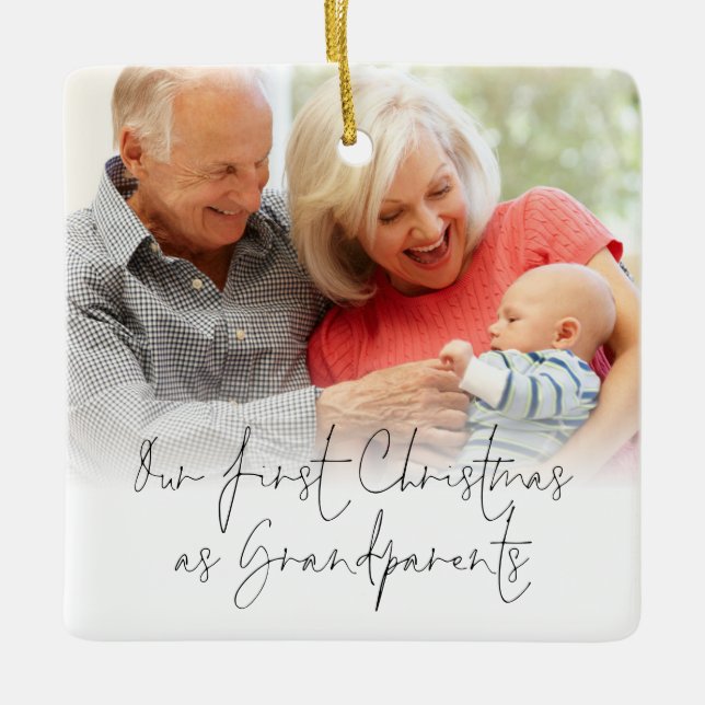 First Christmas as Grandparents Photo Name Date Ceramic Ornament (Front)