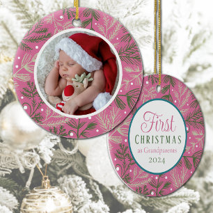 First Christmas As Grandparents Photo Pink Ceramic Ornament