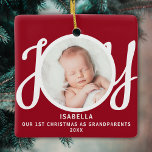 First Christmas As Grandparents Photo Red Keepsake Ceramic Ornament<br><div class="desc">This keepsake First Christmas As Grandparents photo ornament is decorated with the word JOY in stylish script typography on a red background. Easily customisable.</div>