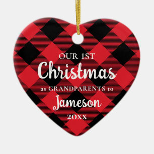 First Christmas as Grandparents Plaid Heart  Ceramic Ornament