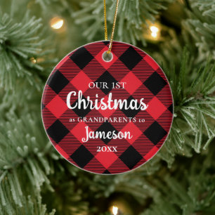 First Christmas as Grandparents Plaid Photo Ceramic Ornament