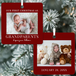 First Christmas As Grandparents Red Baby Photo Metal Tree Decoration