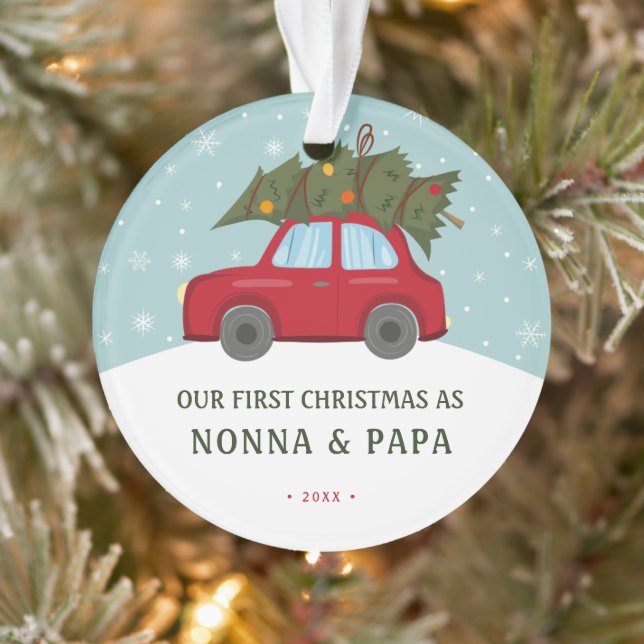 First Christmas as Grandparents Red Car Photo Ornament (Tree)