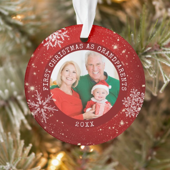 FIRST CHRISTMAS AS GRANDPARENTS Red Snowflake Ornament (Tree)