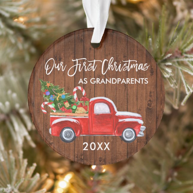 First Christmas as Grandparents Wood Truck Candy Ornament (Tree)