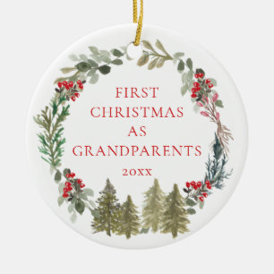 First Christmas as Grandparents Wreath Photo Ceramic Ornament