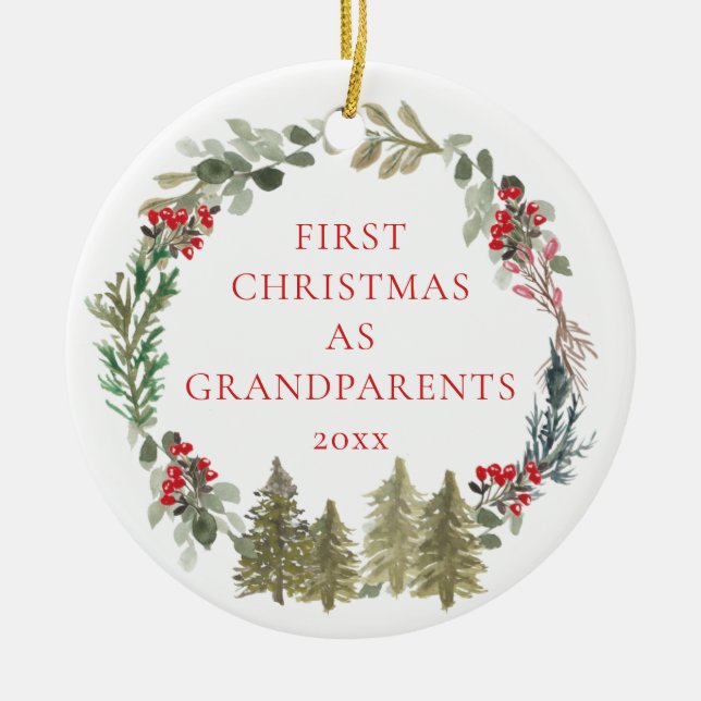 First Christmas as Grandparents Wreath Photo Ceramic Ornament (Front)