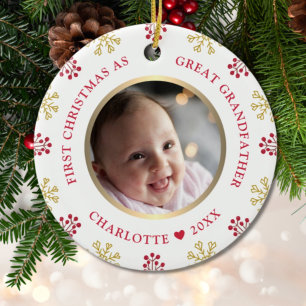 First Christmas As Great Grandfather Photo Ceramic Ornament