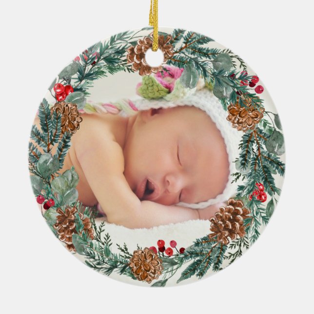 First Christmas As Great Grandma New Baby Ceramic Ornament (Back)