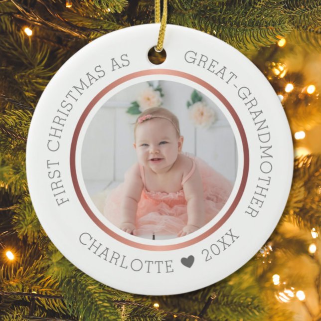 First Christmas As Great Grandmother Modern Photo Ceramic Ornament (Creator Uploaded)