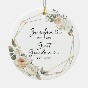 First Christmas as Great Grandmother White Floral Ceramic Ornament