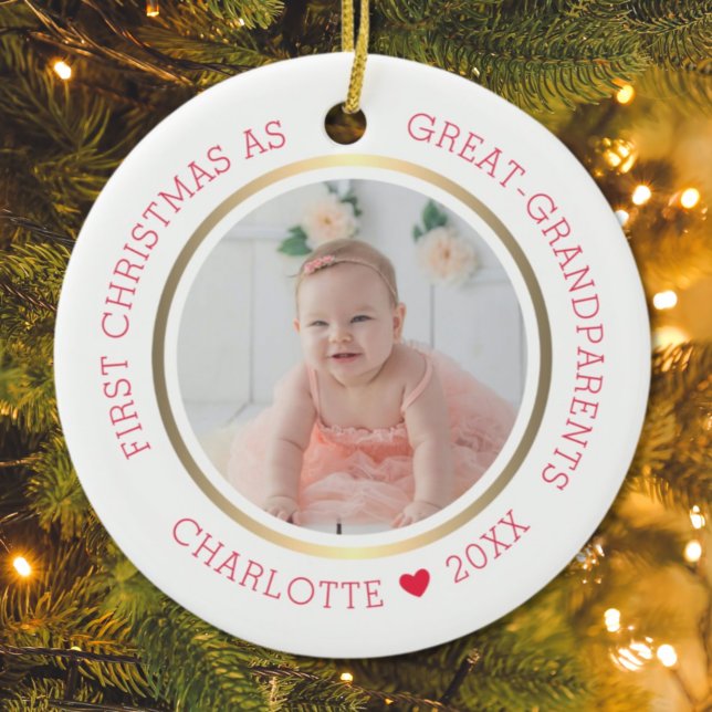 First Christmas As Great Grandparents Modern Photo Ceramic Ornament (Creator Uploaded)
