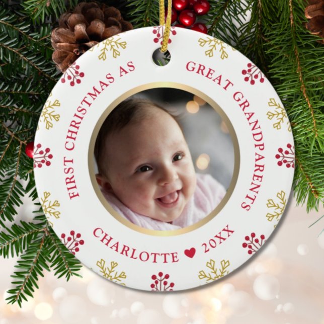 First Christmas As Great Grandparents Photo Ceramic Ornament (Creator Uploaded)