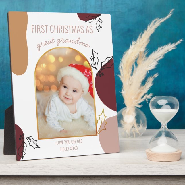 First Christmas as | Holly Shapes Gold Arch Photo Plaque (Side)