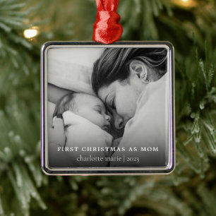 First Christmas As Mom Elegant Photo Metal Ornament