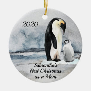 First Christmas as Mom Penguin and Baby Ceramic Ornament