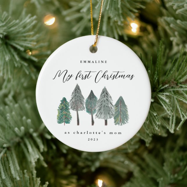 First Christmas as Mom Rustic Trees Ceramic Ornament (Tree)