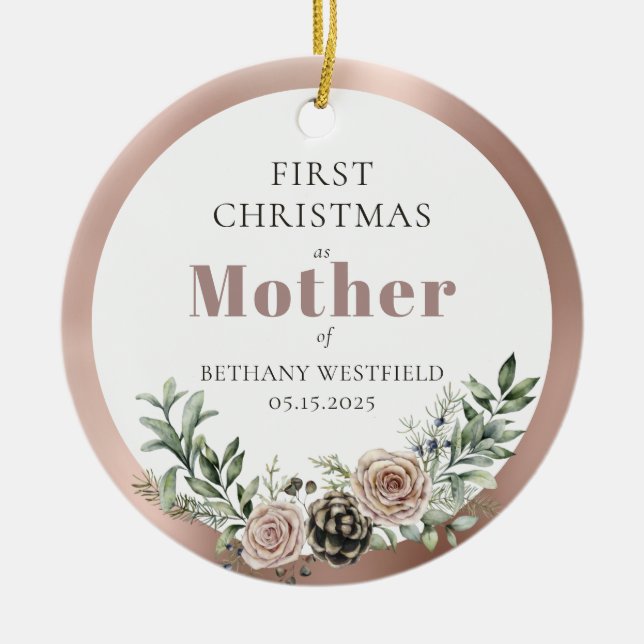 First Christmas as Mother Photo Keepsake Ceramic Ornament (Front)
