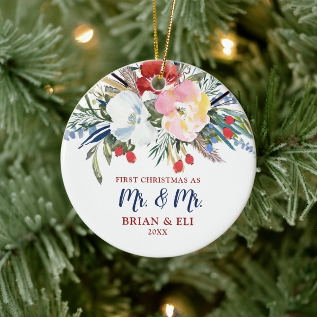 First Christmas as Mr and Mr Gay Personalised Ceramic Ornament (Tree)