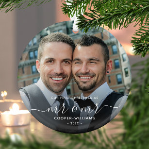First Christmas as Mr and Mr LGBTQ Keepsake Glass Tree Decoration