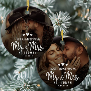 First Christmas As Mr And Mrs Couple Photo Ceramic Ornament