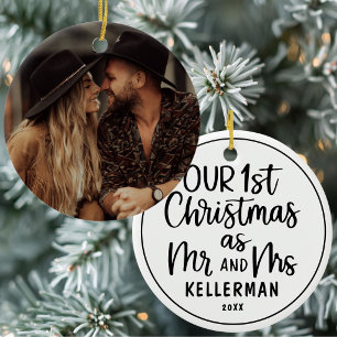 First Christmas As Mr And Mrs Custom Name Photo Ceramic Ornament