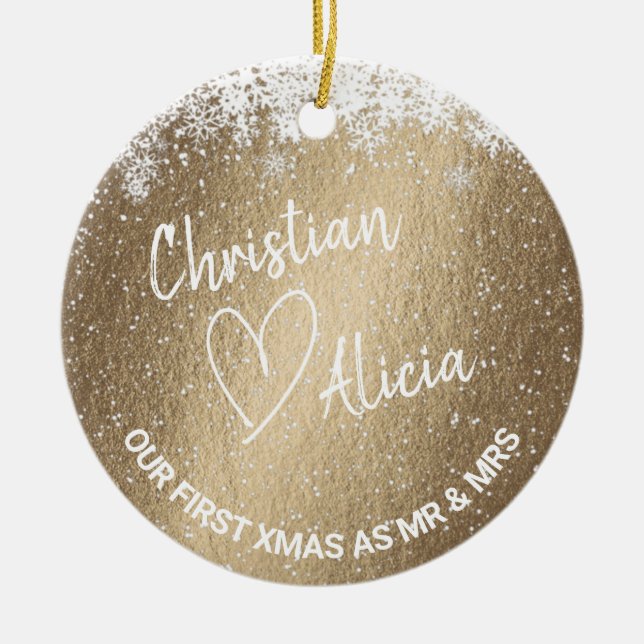 First Christmas as Mr and Mrs gold Ornament (Front)