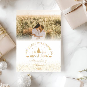 First Christmas as Mr and Mrs gold photo Holiday Card