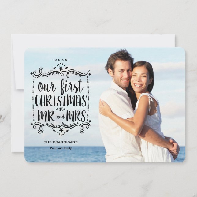 First Christmas as Mr and Mrs Holiday Photo Card (Front)