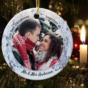 First Christmas as Mr and Mrs Holiday Photo Ceramic Ornament
