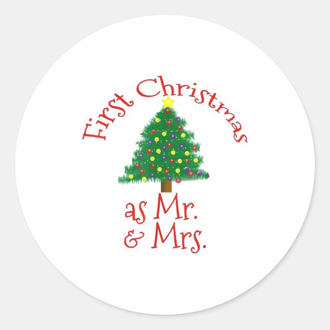 First Christmas As Mr And Mrs - Matching Newlyweds Classic Round Sticker (Front)