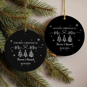 First Christmas as Mr and Mrs Modern Wedding Date Ornament