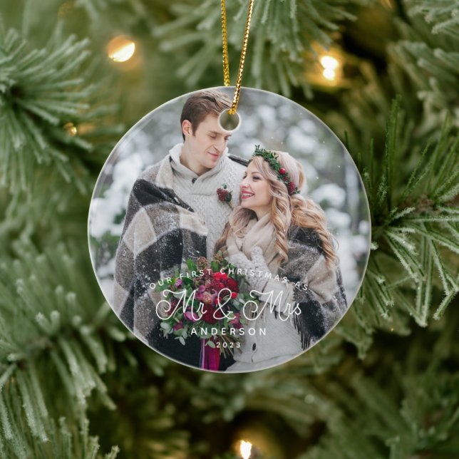 First Christmas As Mr and Mrs Photo Ceramic Ornament (Tree)