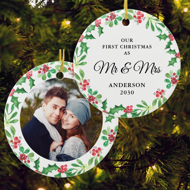 First Christmas As Mr And Mrs Photo Ceramic Ornament (Creator Uploaded)