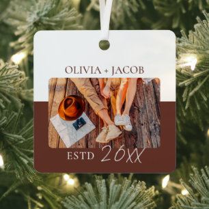 First Christmas as Mr and Mrs Photo Colour Block Metal Tree Decoration