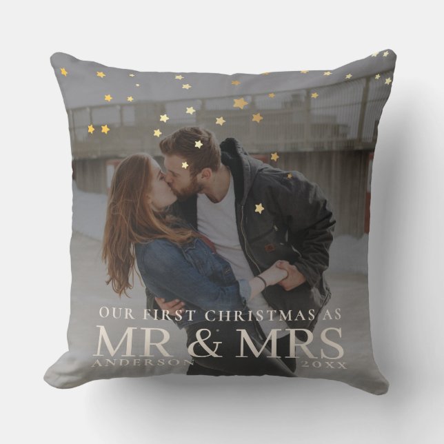 First Christmas as Mr and Mrs Romantic Couple Phot Cushion (Front)