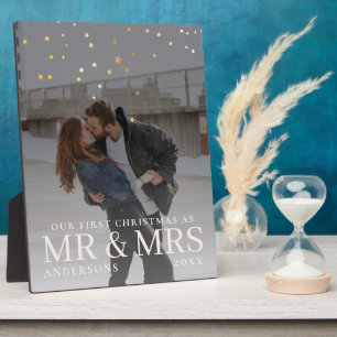 First Christmas as Mr and Mrs Romantic Couple Phot Plaque